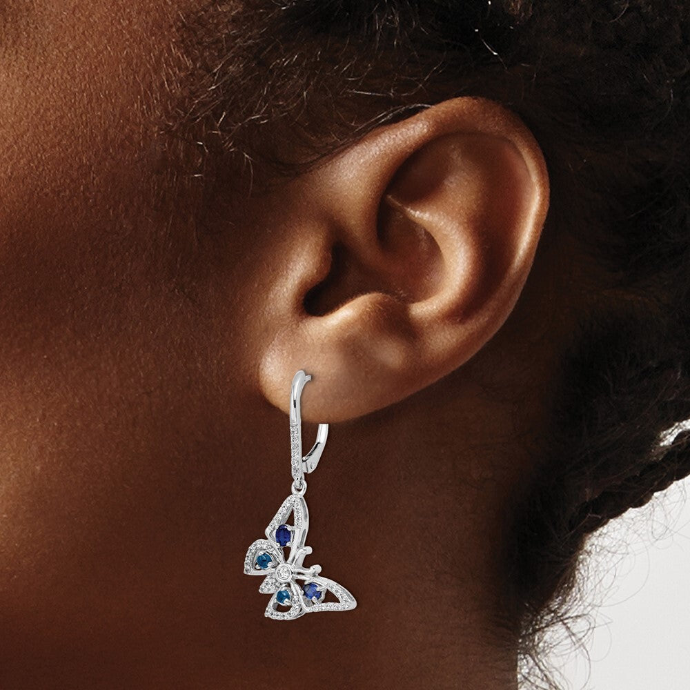 14k White Gold Diamond & Sapphire Butterfly Drop & Dangle Earrings