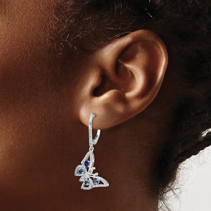 14k White Gold Diamond & Sapphire Butterfly Drop & Dangle Earrings
