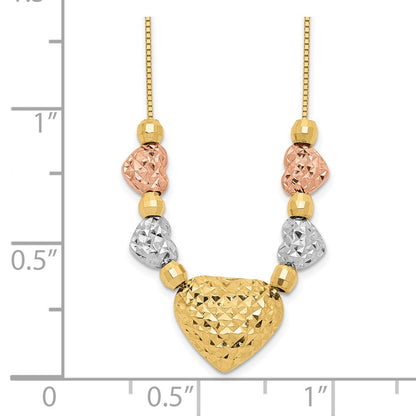 14k Tri-color Gold Puff & Flat Hearts Necklace