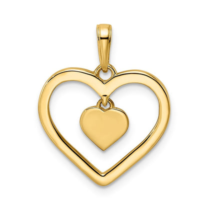 14k Yellow Gold and White Rhodium Diamond-cut Heart Dangle Heart Pendant