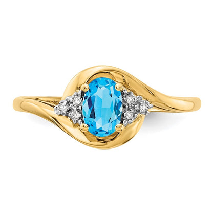 14K Yellow Gold Blue Topaz and Diamond Ring