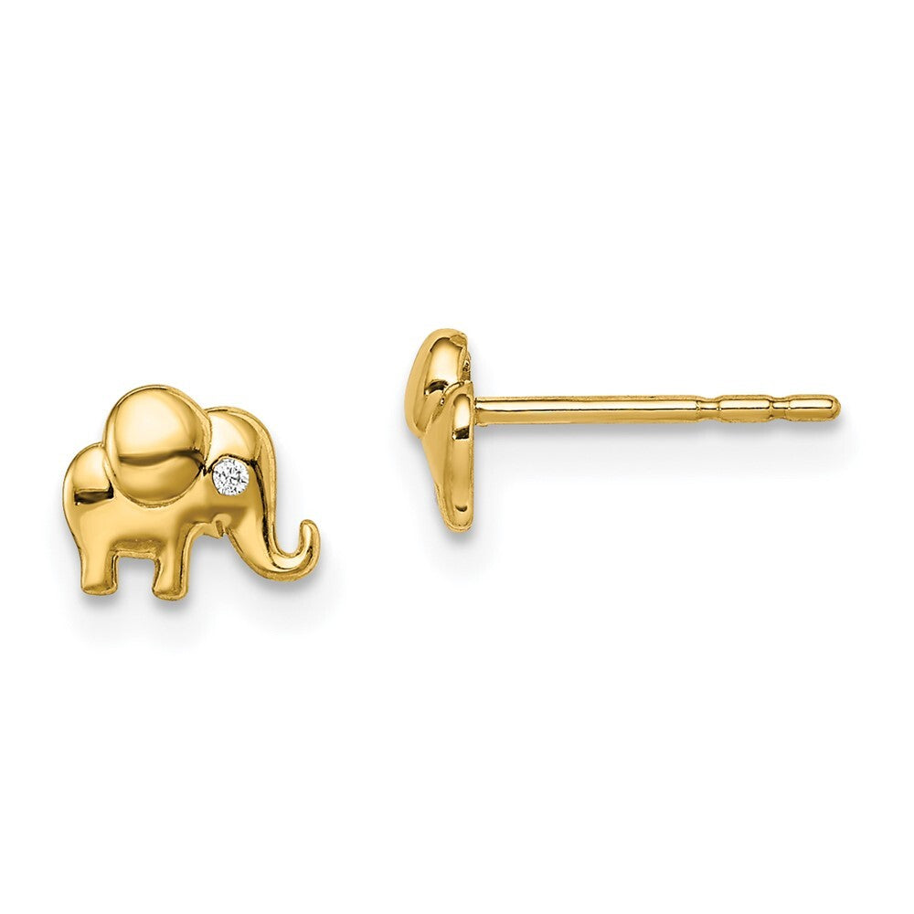 14k Yellow Gold Cubic Zirconia Accent Elephant Stud Earrings Gift for Women
