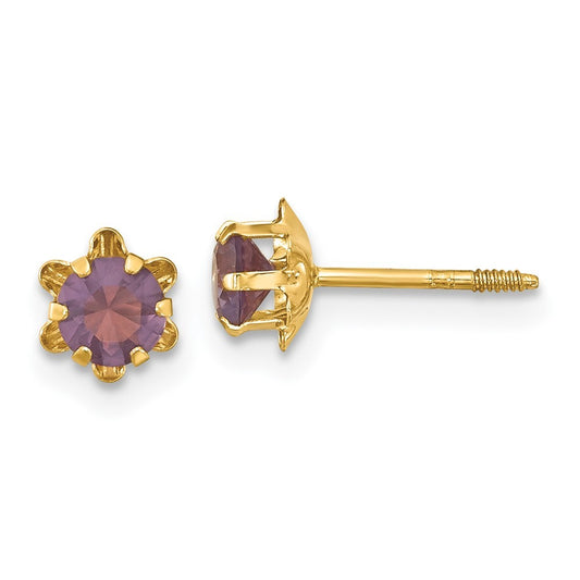 14k Yellow Gold 4mm CZ Birthstone (Feb) Screwback Earrings