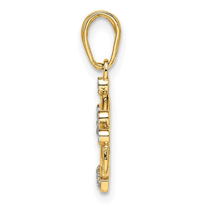 14k Yellow Gold and White Rhodium Diamond-cut Crown Pendant
