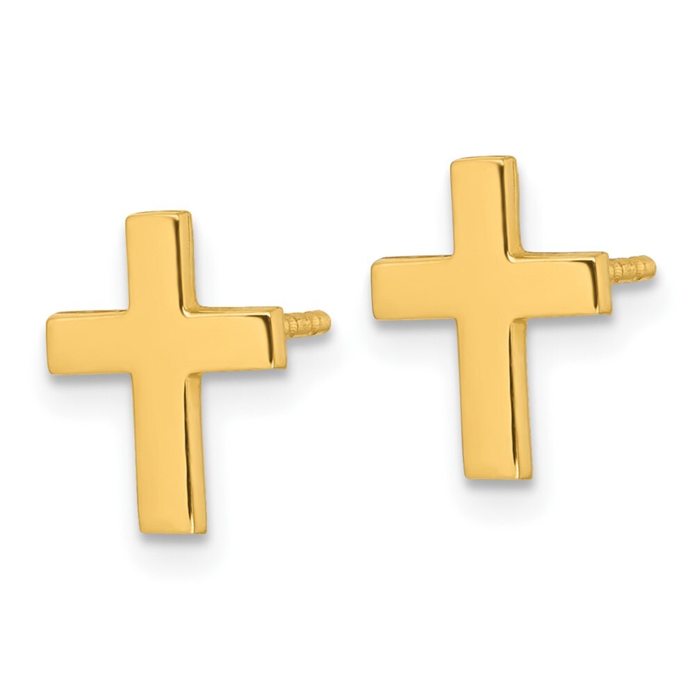 14k Yellow Gold Polished Latin Cross Stud Earrings Gift for Women