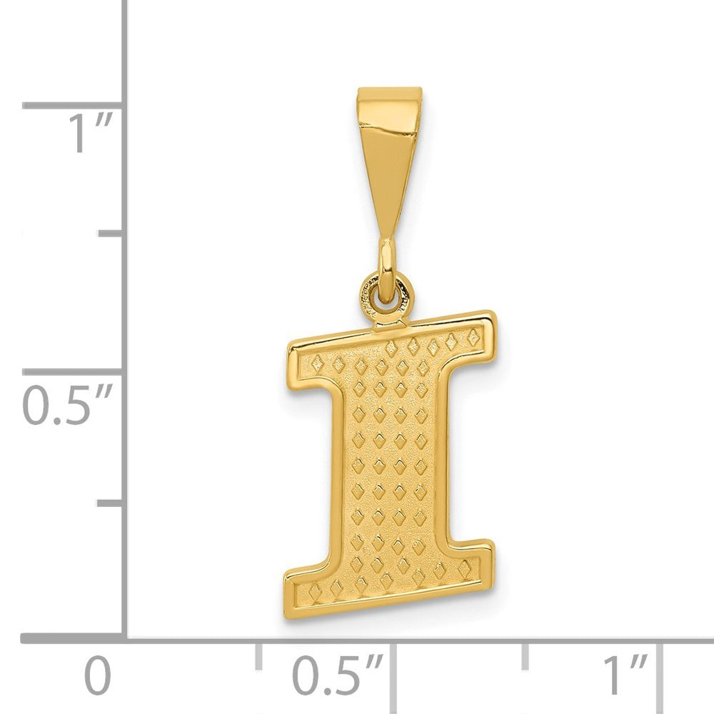 14k Yellow Gold Textured Initial I Charm Pendant