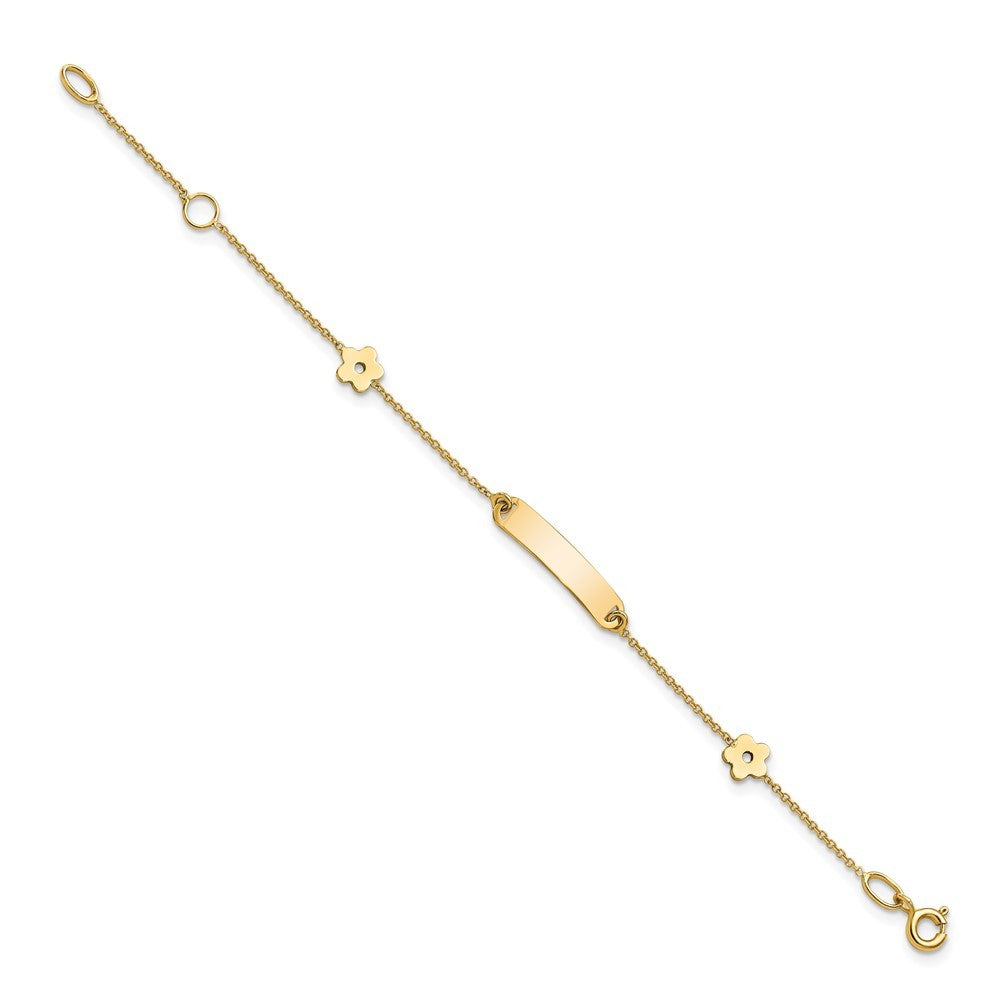 14k Yellow Gold Polished ID with Flower Childrens Bracelet