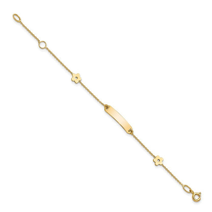 14k Yellow Gold Polished ID with Flower Childrens Bracelet