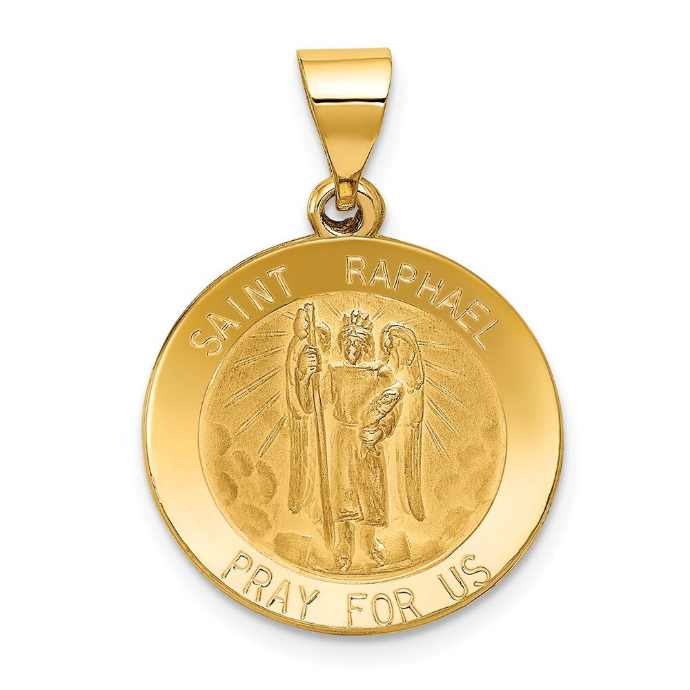 14k Yellow Gold Polished and Satin St Raphael Medal Hollow Pendant for Women