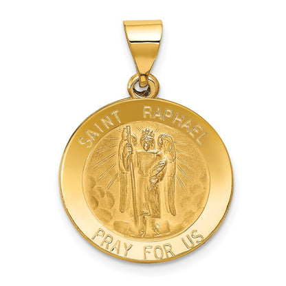 14k Yellow Gold Polished and Satin St Raphael Medal Hollow Pendant for Women