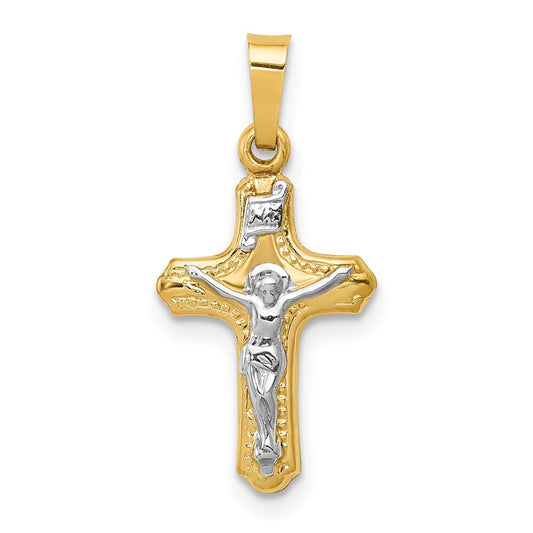 14k Two-tone Gold Polished and Textured INRI Crucifix Pendant for Women