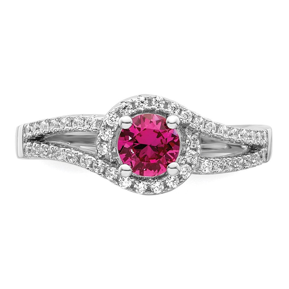 Sterling Silver Rhodium plated Created Red Corundum & White CZ Ring Size 6