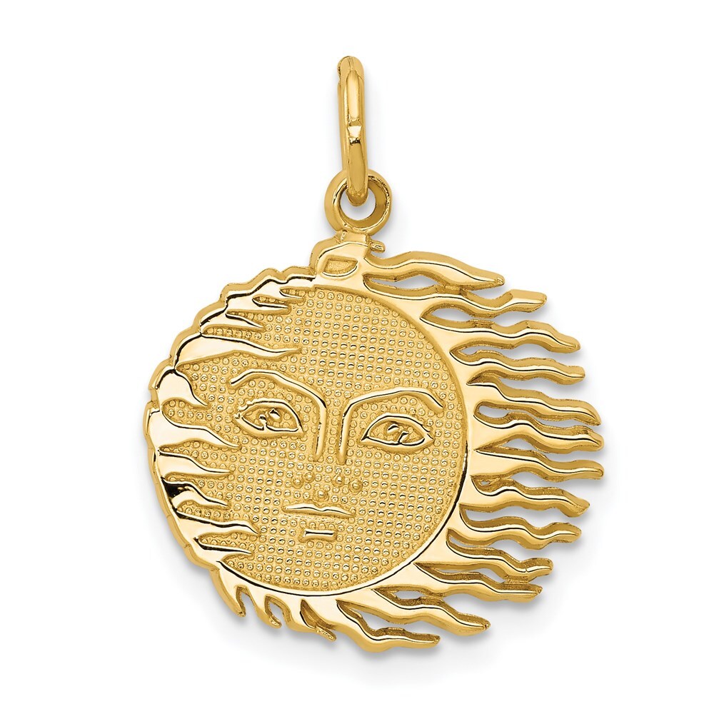 14k Yellow Gold Flaming Sun Charm Pendant for Women