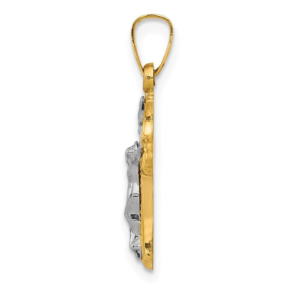 14k Two-tone Gold Polished and Textured INRI Crucifix Pendant for Women