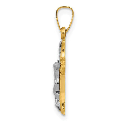 14k Two-tone Gold Polished and Textured INRI Crucifix Pendant for Women