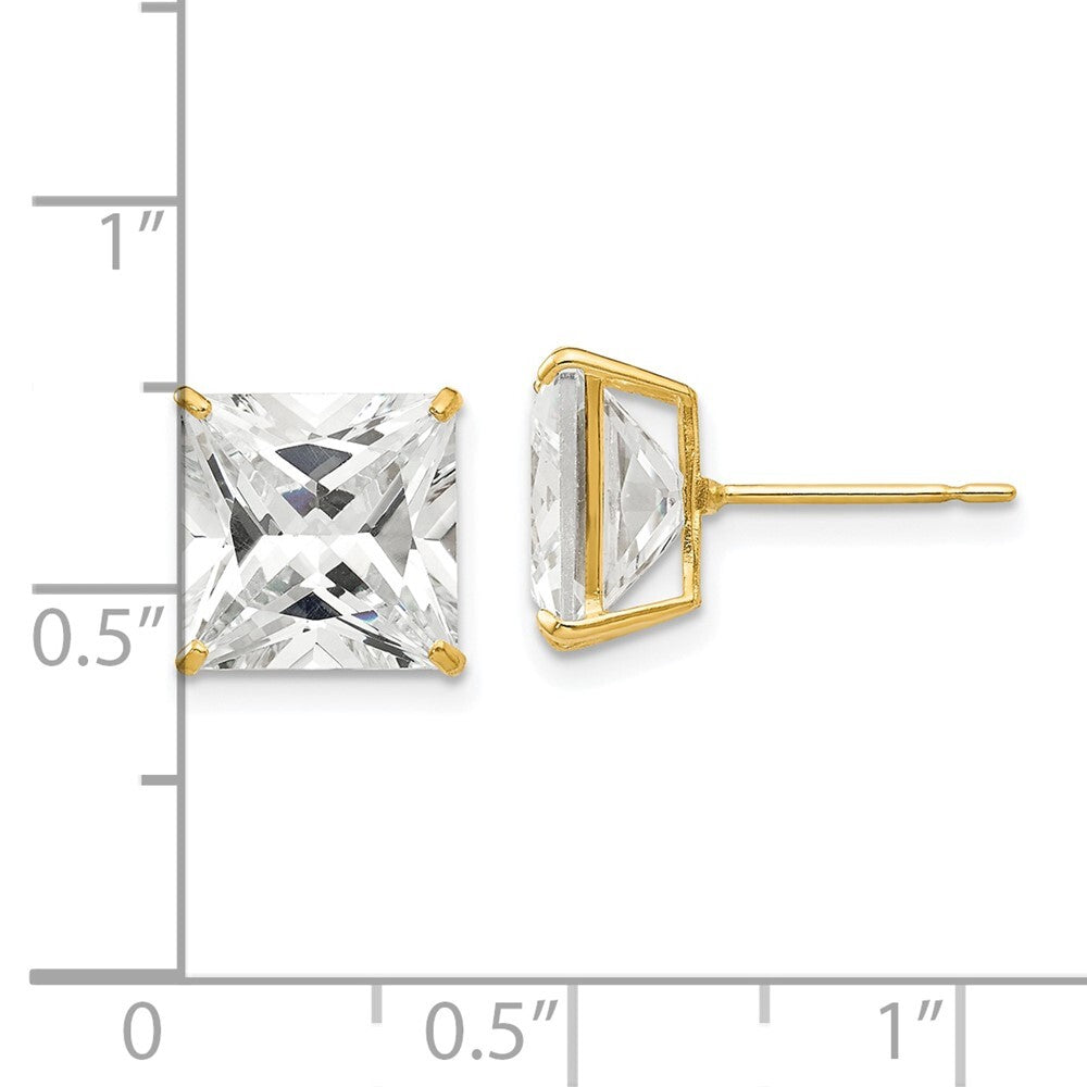 14k Yellow Gold 9mm Square Cubic Zirconia Stud Earrings Gift for Women