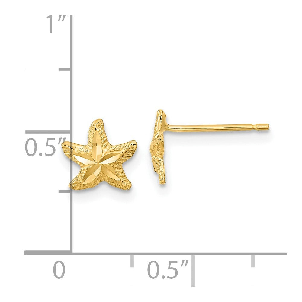 14k Yellow Gold Polished Diamond-cut Starfish Stud Earrings Gift for Women