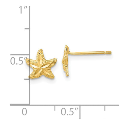 14k Yellow Gold Polished Diamond-cut Starfish Stud Earrings Gift for Women