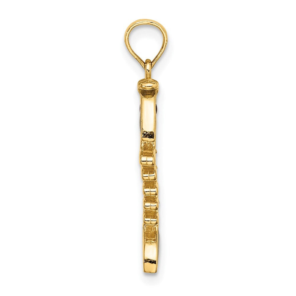 14k Yellow Gold 3D Green Enamel Fish Bone Charm Pendant for Women