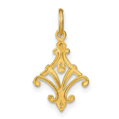 14k Yellow Gold Rhodium Diamond-Cut Chandelier Style Charm Pendant for Women