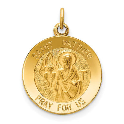 14k Yellow Gold Saint Matthew Medal Charm Pendant for Women