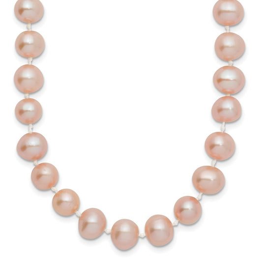 14k Yellow Gold 7-8mm Pink Near-Round Freshwater Cultured Pearl 18 inch Necklace