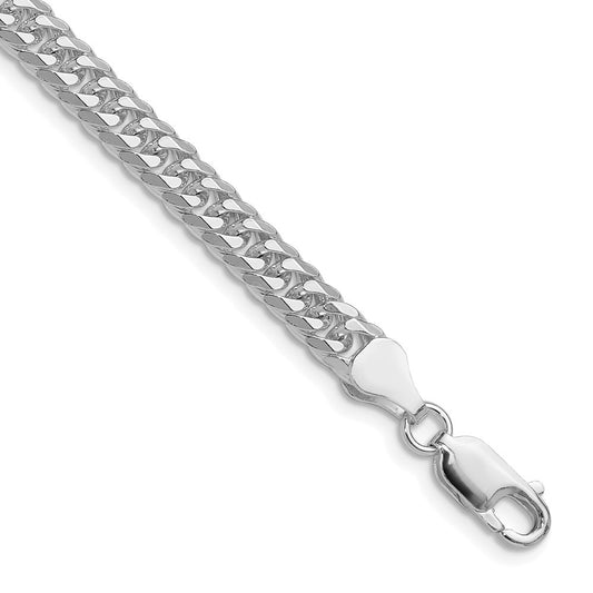 Sterling Silver Rhodium-plated 5.7mm Double Diamond-cut Curb Chain Necklace