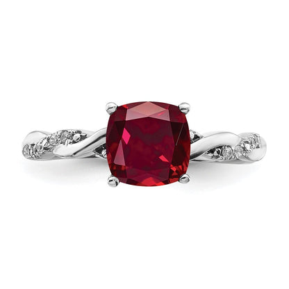 Sterling Silver Rhodium-plated Created Ruby and Diamond Ring Size 7