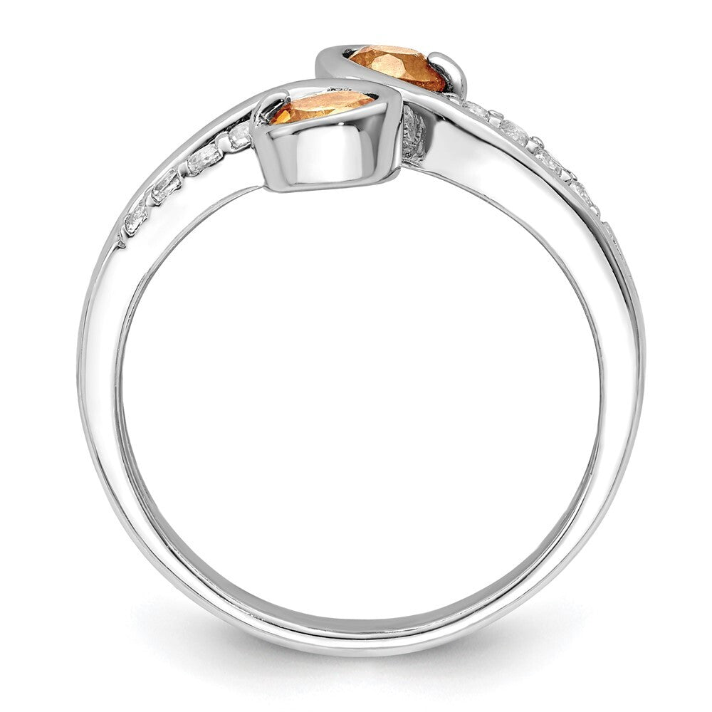 Sterling Silver Rhod-plated .60t.w. Citrine & White Topaz Swirl Ring Size 6