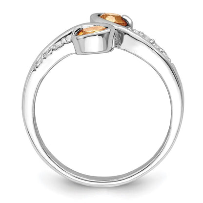 Sterling Silver Rhod-plated .60t.w. Citrine & White Topaz Swirl Ring Size 6
