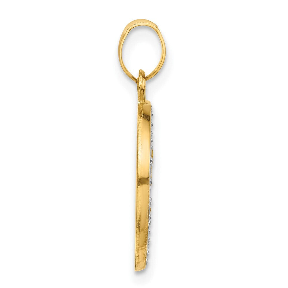 14k Yellow Gold with White Rhodium Hollow St. Michael Medal Pendant for Women