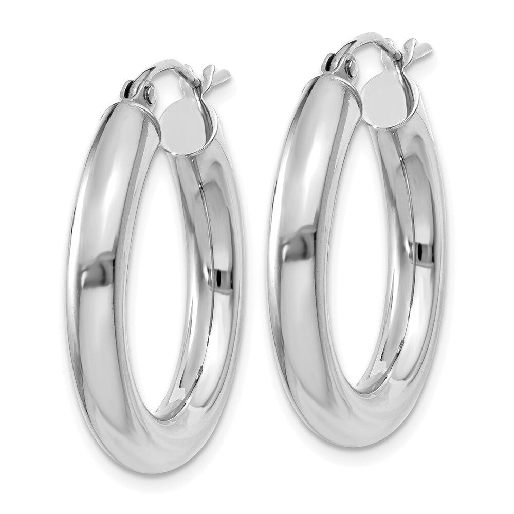 14K White Gold Polished 4mm Tube Hoop Earrings Gift for Women