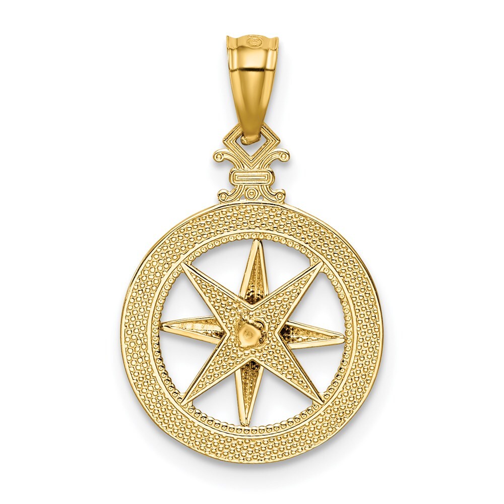 14k Yellow Gold Diamond-cut Polished Compass Pendant for Women