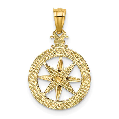 14k Yellow Gold Diamond-cut Polished Compass Pendant for Women