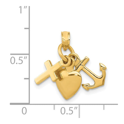 14k Yellow Gold 3D Faith, Hope and Charity Charm