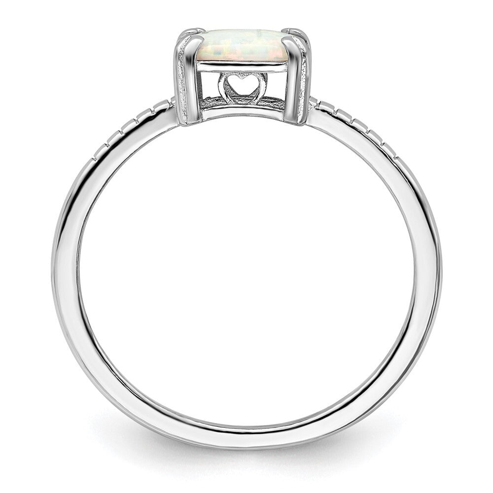 Sterling Silver Rhodium-plated Polished Square White Created Opal Ring Size 7