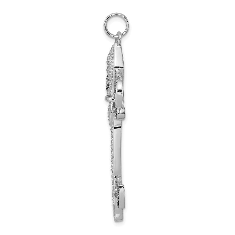 Sterling Silver Black/White Cubic Zirconia Fleur de Lis Key Pendant