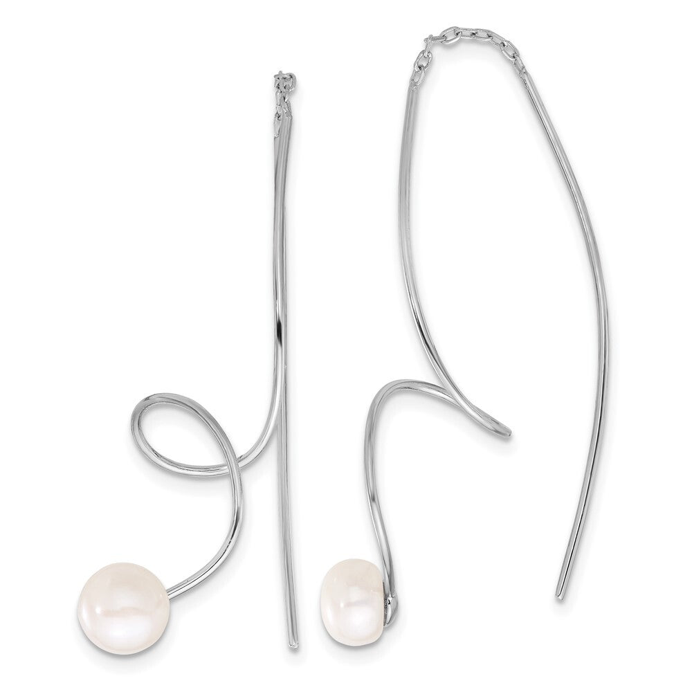Sterling Silver 6-7mm White Button Cultured Pearl Twisted Threader Earrings