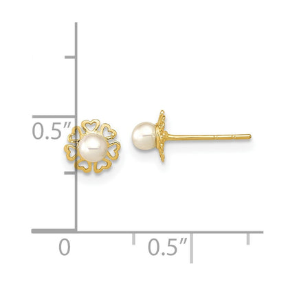 14k Yellow Gold Polished Small Heart Petals with FW Cultured Pear Stud Earrings