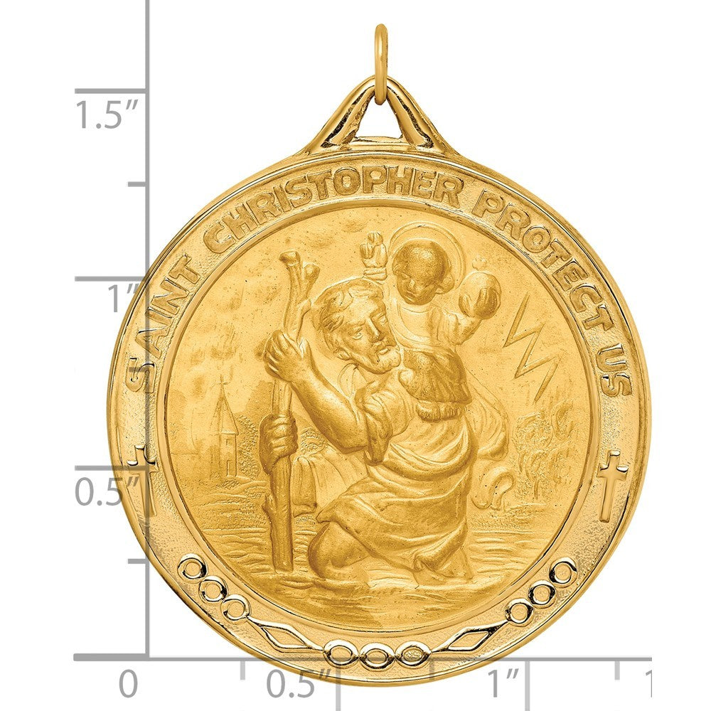 14k Yellow Gold Solid Polished Satin Extra Large Round St. Christopher Medal