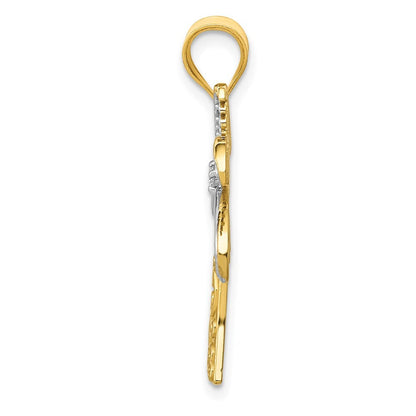 14k Yellow Gold Rhodium Diamond Palm Tree Pendant for Women