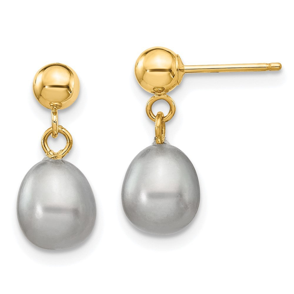 14k Yellow Gold 6-7mm Grey Rice Freshwater Cultured Pearl Dangle Earrings