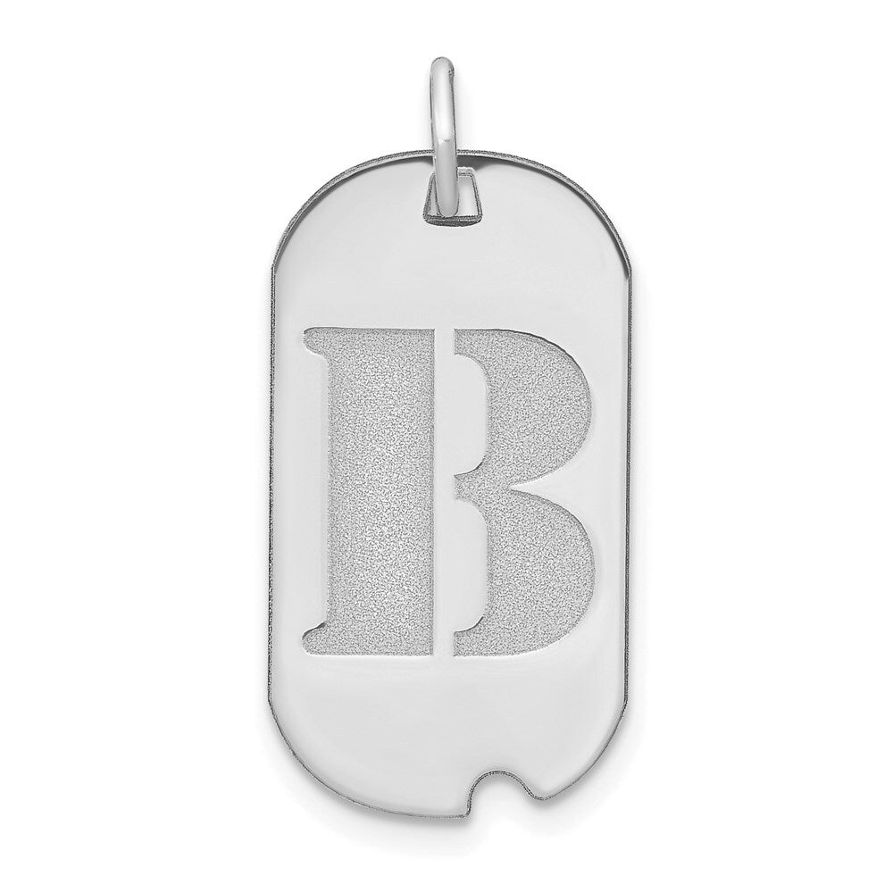 14k White Gold Polished Letter B Initial Dog Tag Pendant for Women