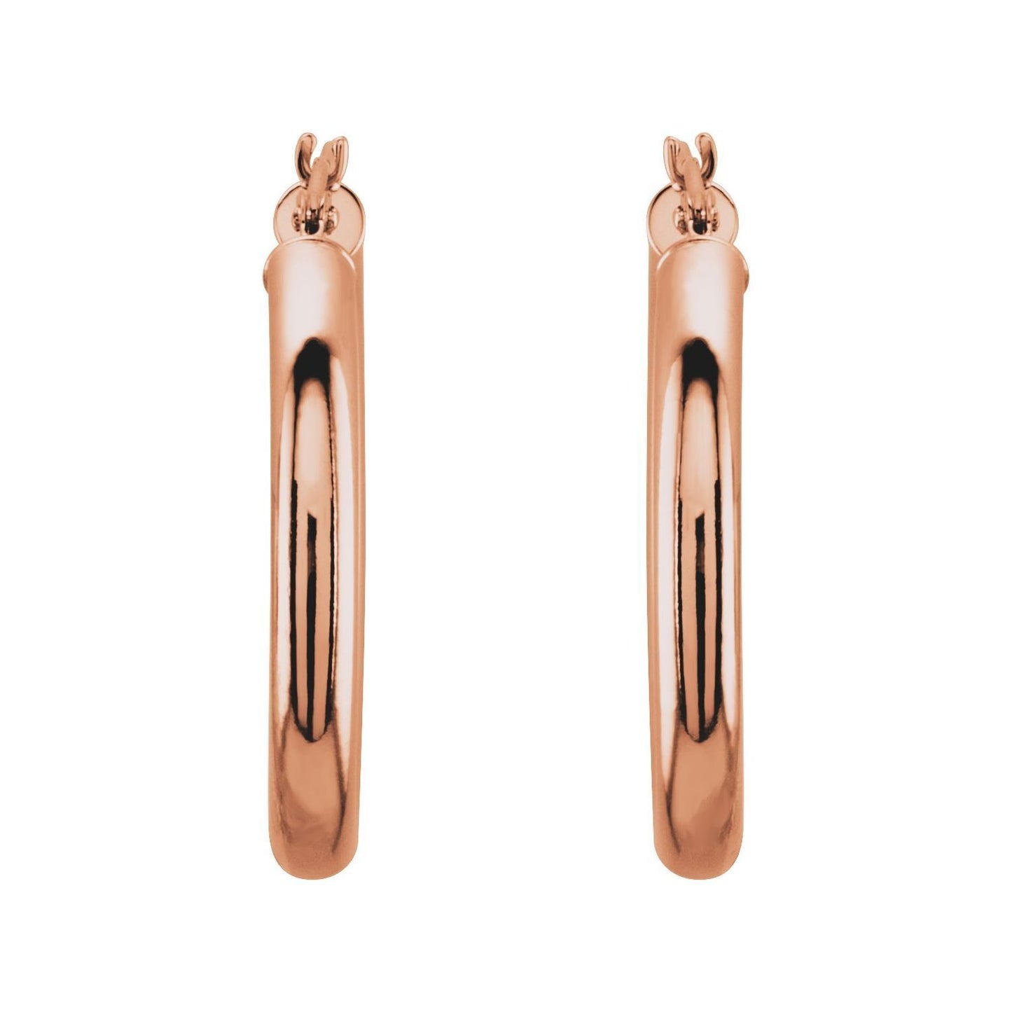 14k Rose Gold Tube 25 mm Hoop Earrings Fine Jewelry Gift for Women