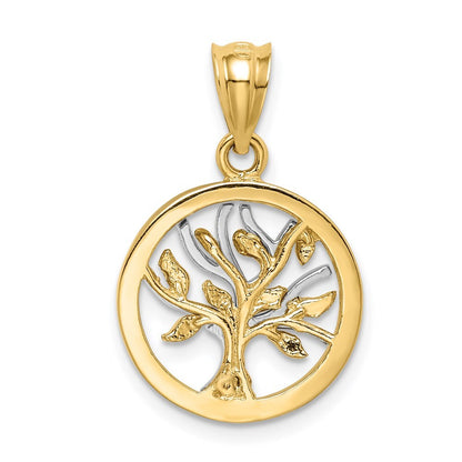 14k Two-tone Gold Polished Tree of Life Pendant for Women