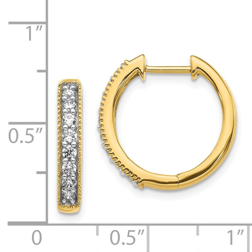 14k Yellow Gold Diamond Milgrain Hinged Hoop Earrings