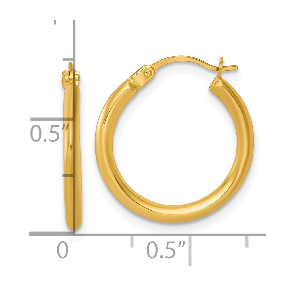 14k Yellow Gold Polished 2.00 x 18.00mm Round Tube Hoop Earrings