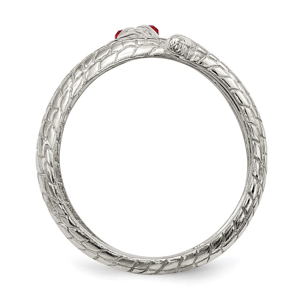 Sterling Silver Red Eye Crystal Snake Ring Size 6