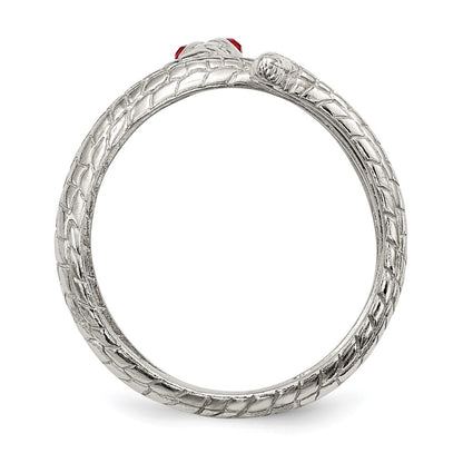 Sterling Silver Red Eye Crystal Snake Ring Size 6