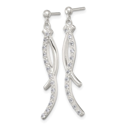 Sterling Silver Polished Fancy CZ Swirl Dangle Earrings